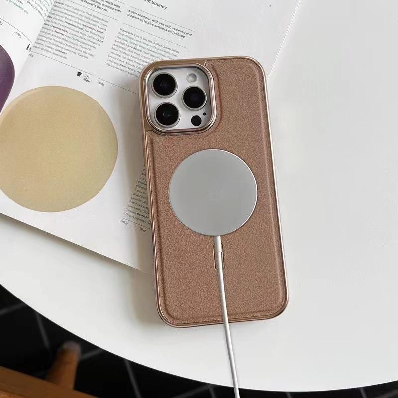 Applicable To iPhone17 Magnetic Mobile Phone Case Apple 16 Side Leather 15proMax Electroplating Anti-drop Protective Case 14