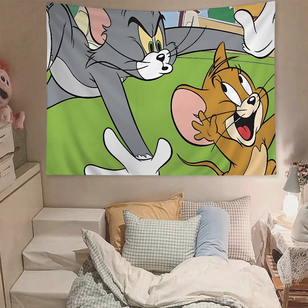

Cute TTom And Jerry Tapestry Wall Hanging Tapestry Art Deco Blanket Curtain Hanging At Home Bedroom Living Room Decor 74x94cm(29x37in)