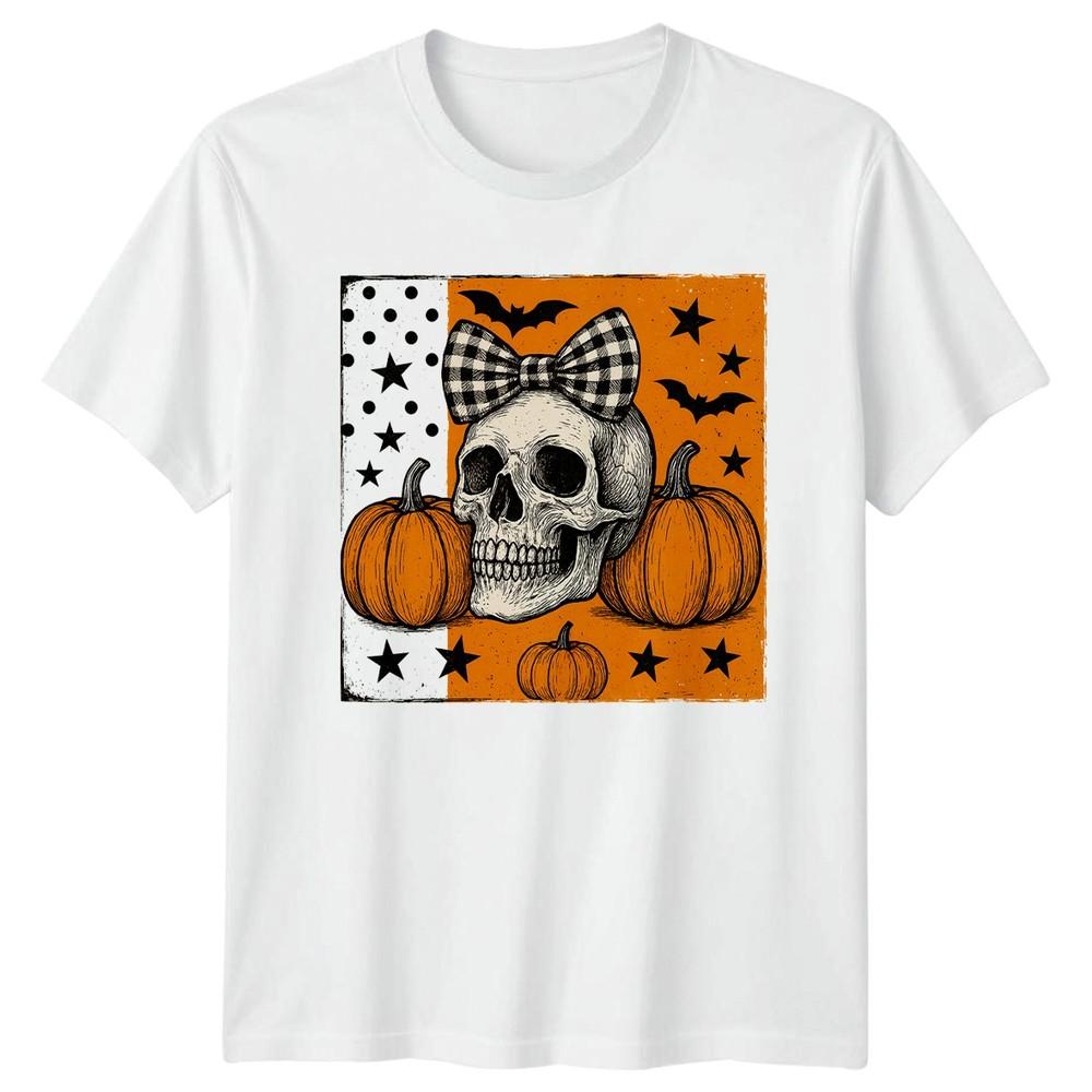 Spooky Skull With Bow Unisexs TShirt Halloween Thanksgiving Gift For Her S