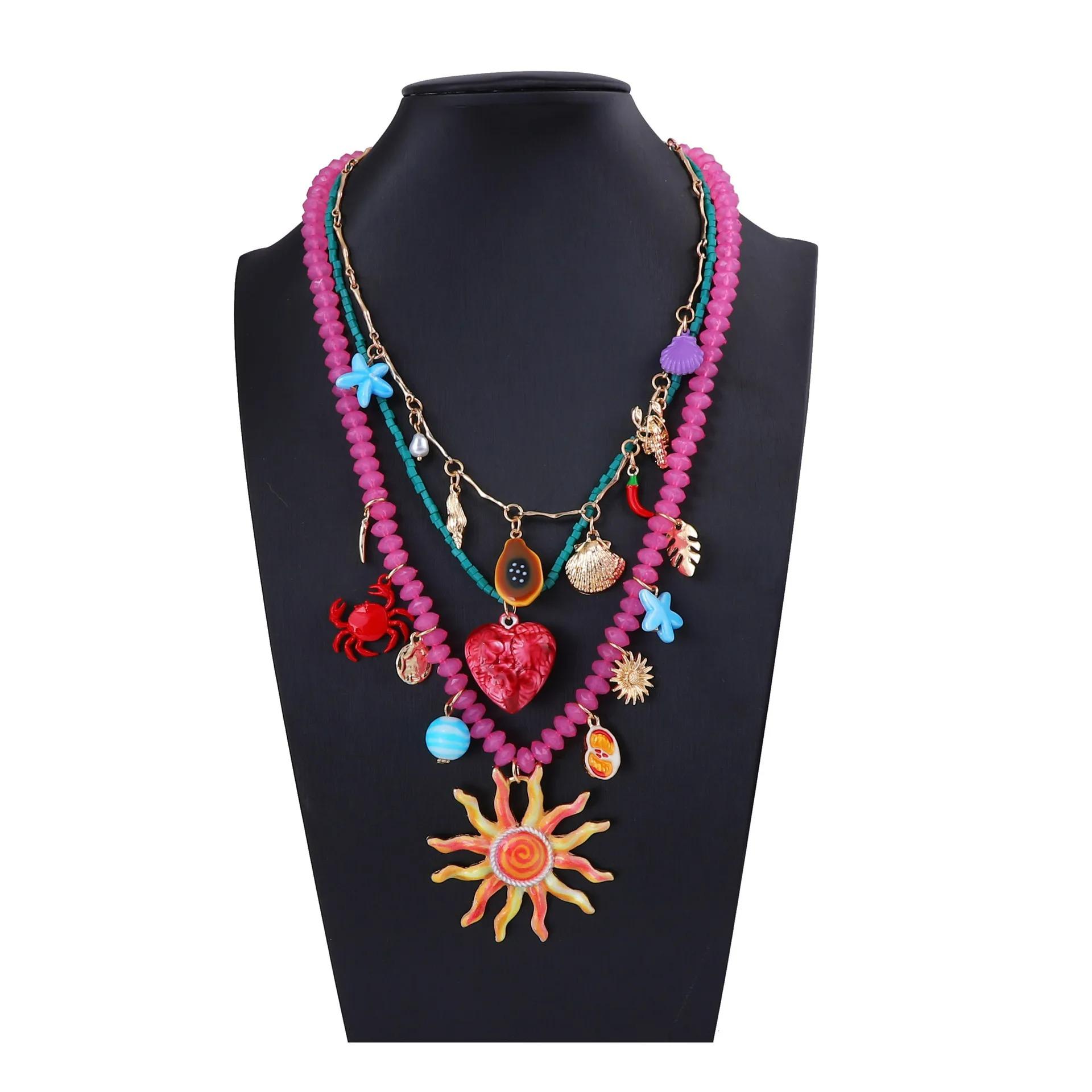 

2025 New ZAA Resin Beaded Charms Colorful Necklaces for Women Summer Ocean Vacation Style Beach Party Zircon Neck Accessories