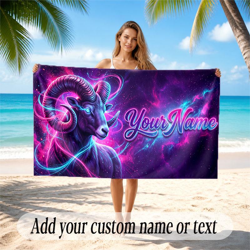Space Cosmic Theme Soft Beach Towel Personalized Custom Name Text Towel Portable for Beach Pool Travel