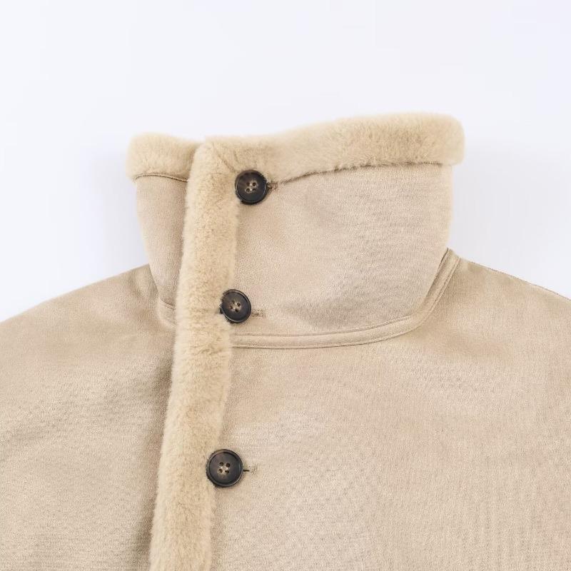 Women Reversible Stand Collar Long Sleeve Short Jacket Winter Casual Loose Versatile