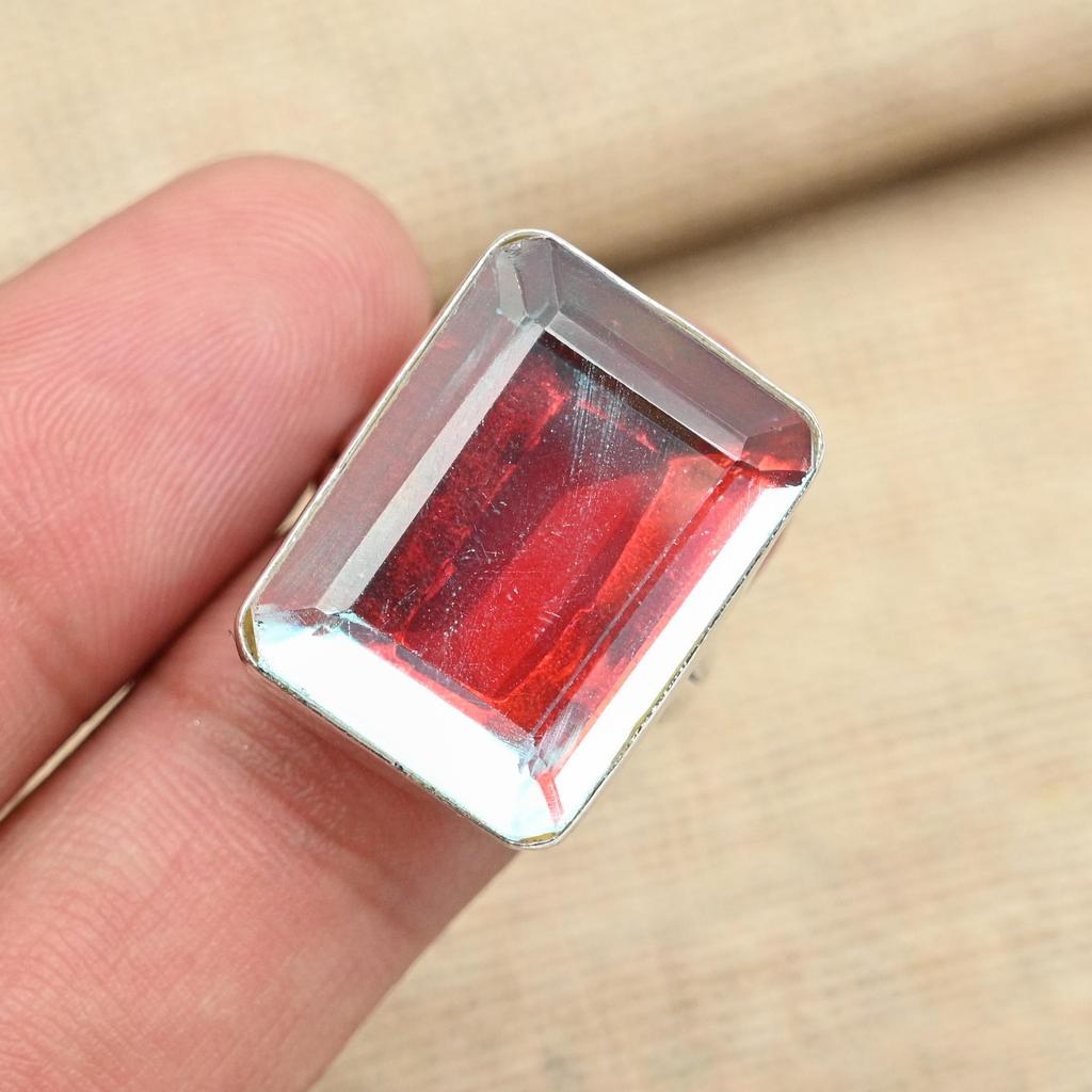 Faceted Mistic Topaz 925 Sterling Silver Handmade Antique Ring Jewelry Gift For Her