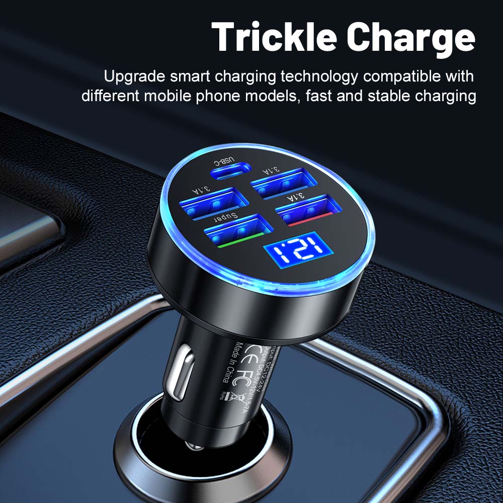 Total 150W 5 Ports USB Car Charger For iPhone Xiaomi  Mobile Phone Charger Adapter In Car