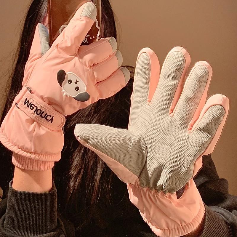 Women's Ski Gloves Windproof and Cold-proof Cartoon Outdoor Waterproof Thickened Fleece Warm Gloves