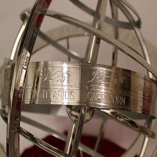 Armillary Sphere Stainless Steel On Wooden Pedestal
