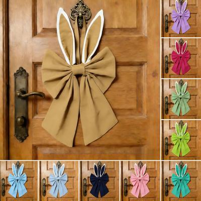 Easter Bow for Wreath Holiday Fabric Decorative Bow with Bunny Ear for Spring Summer Front Door Wall Window Indoor Outdoor Home