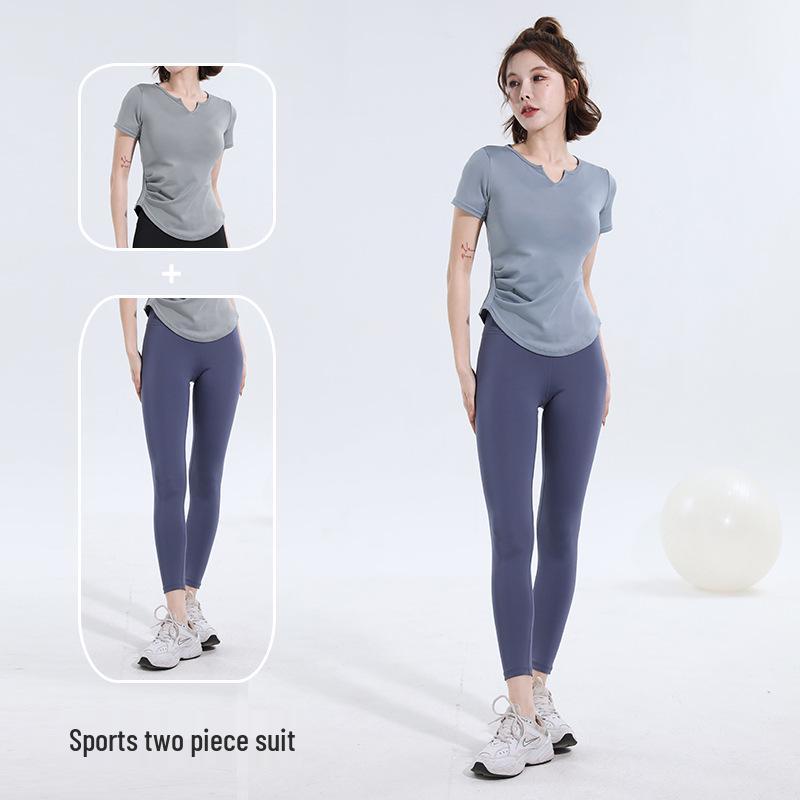 2025 İlkbahar/Yaz Hızlı Kuruyan Spor Yoga Seti – Dar Kesim, Kısa Kollu Fitness Giyim