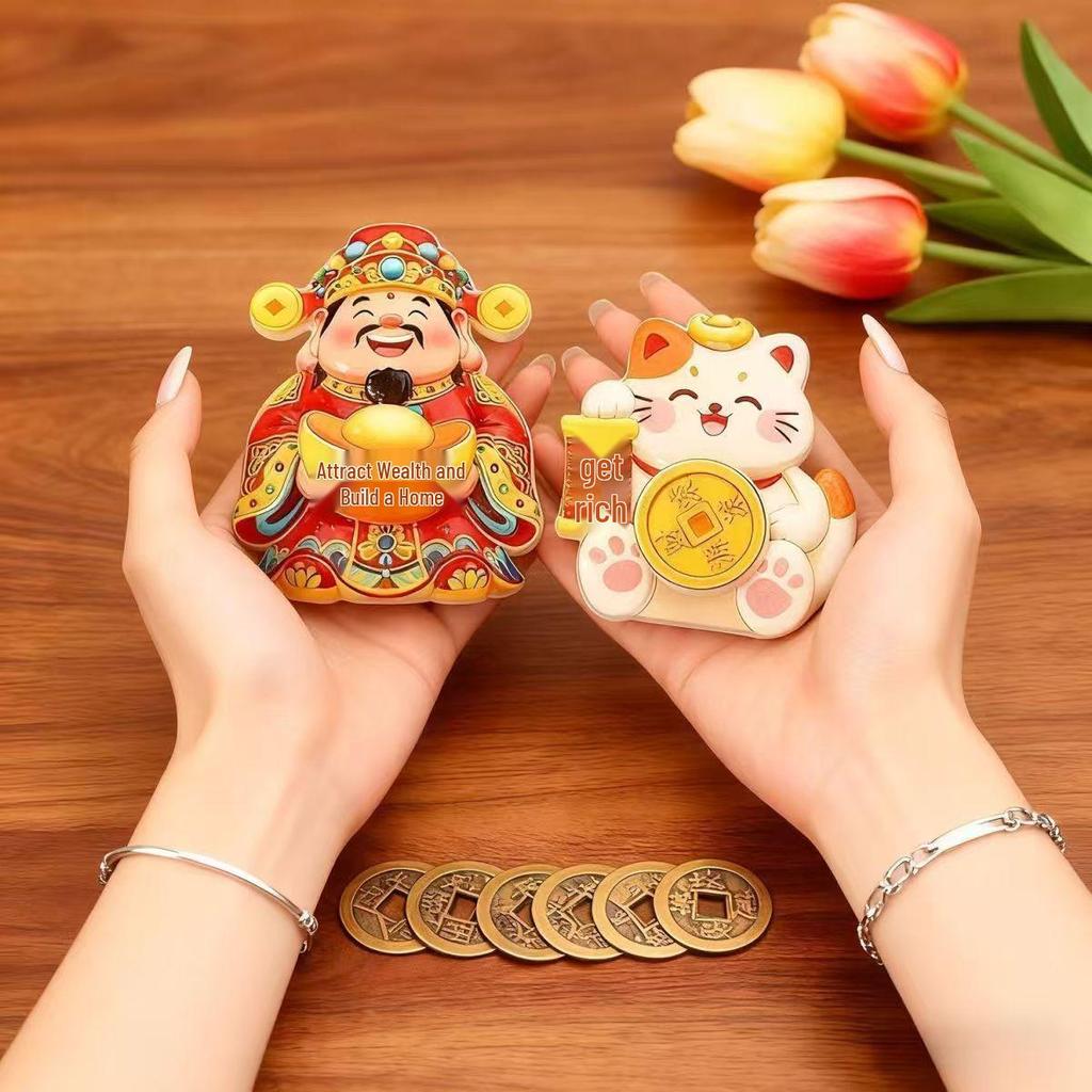 Rotating Magnetic God of Wealth Ornament: Wobbling Cartoon Sticker for Attracting Wealth and Blessings in Festive Style