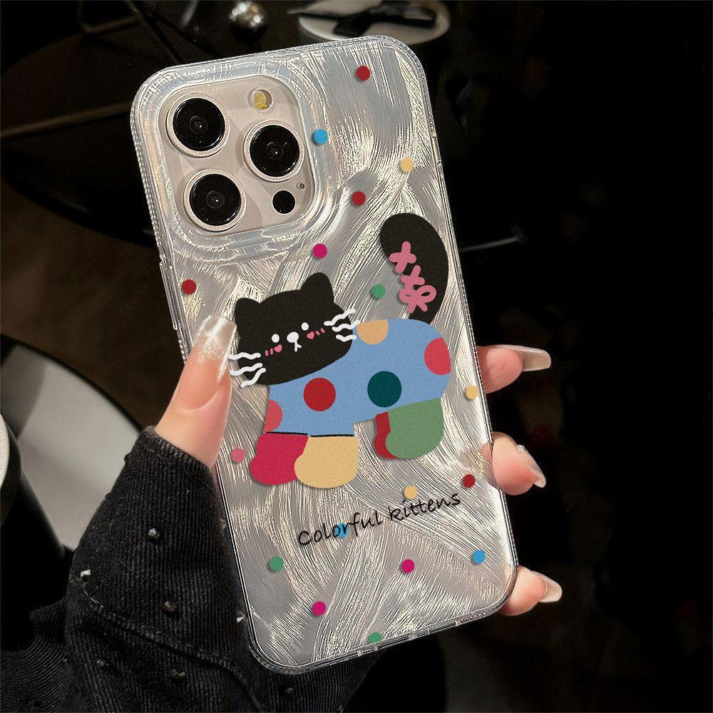 Color polka dot cat is suitable for iPhone17promax Apple 17IMD feather yarn mobile phone case 14/15 large hole 16.