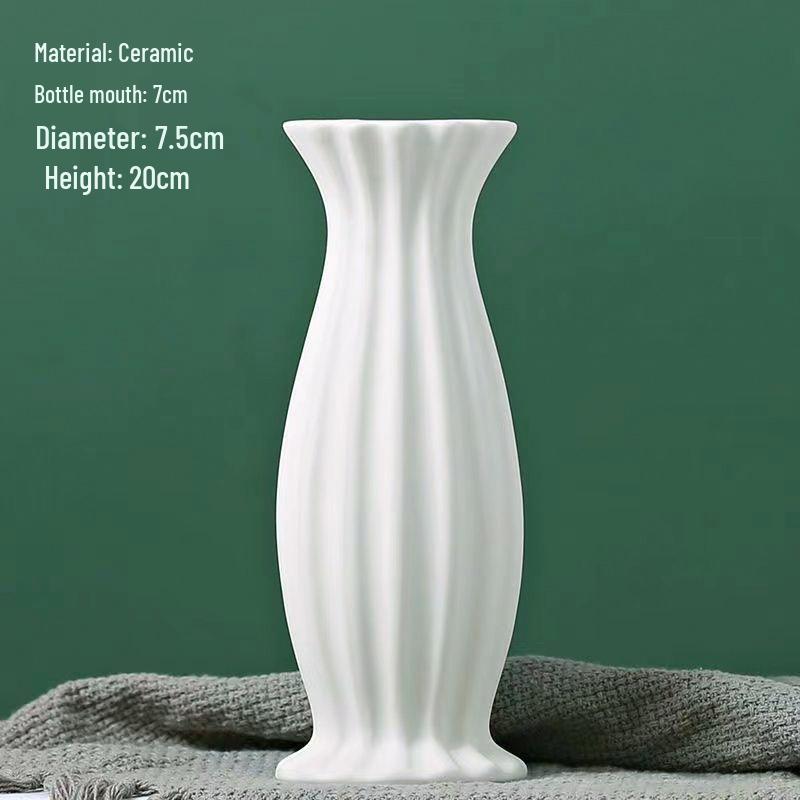 Large European Modern White Striped Ceramic Pumpkin Vase for Living Room Flower Arrangements