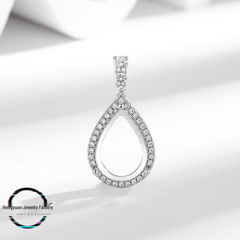 

Water Drop Pendant Necklace: DIY 10x14 Zircon Inlay, Copper with Imitation 925 Silver Finish