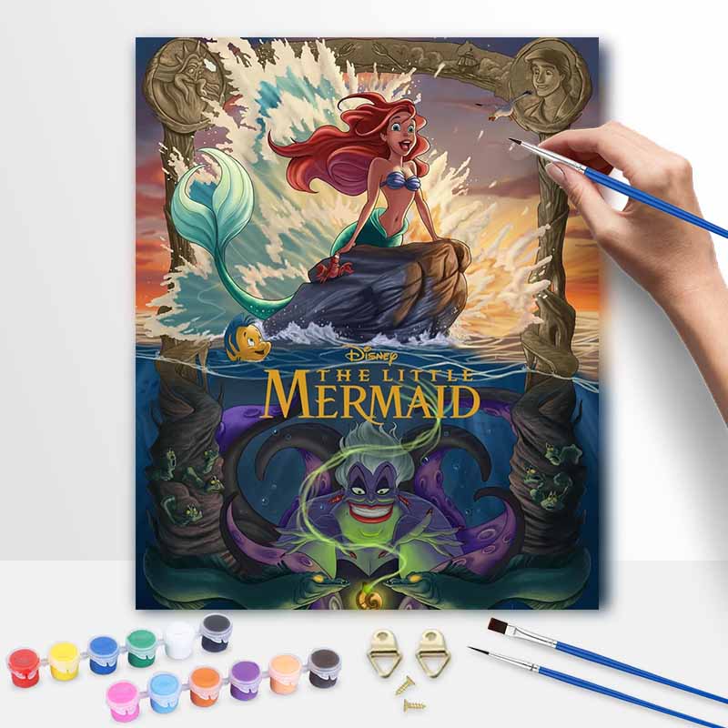 Disney The Little Mermaid Oil Art Painting Kit Home Wall Decor Handmade Gift Ariel Ursula Ocean Adventure Princess Theme Art Craft Set 20x30cm