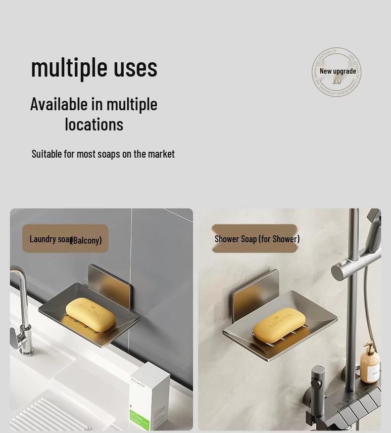 Gun Gray Aluminum Wall-Mounted Soap Dish - Creative Draining, Punch-Free Holder for Bathroom Storage