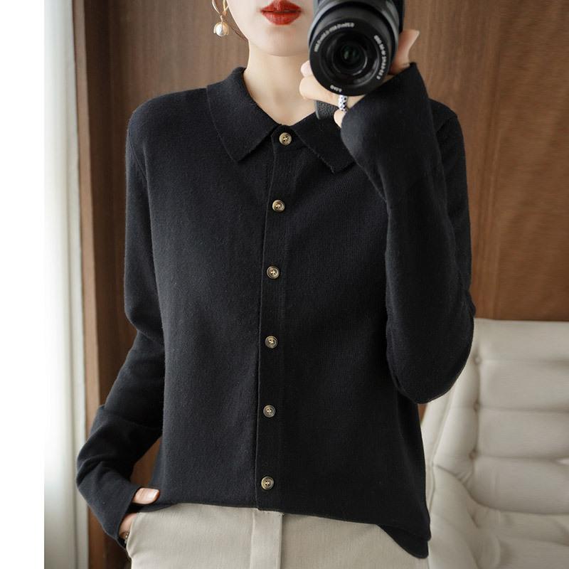 

DAFIFY Женская мода повседневная осень-зима однотонный принт длинный рукав поло воротник свитера XXL чёрный