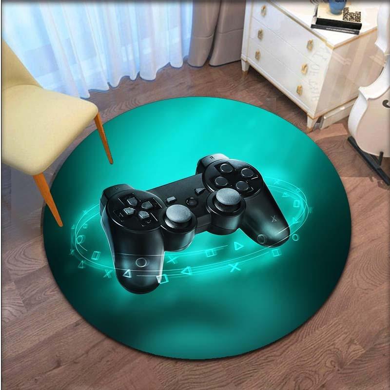 Runde Teppiche mit Gamer-Controller, rutschfeste runde Bodenmatte, Fußmatten, Teppich für Schlafzimmer, Yogamatte