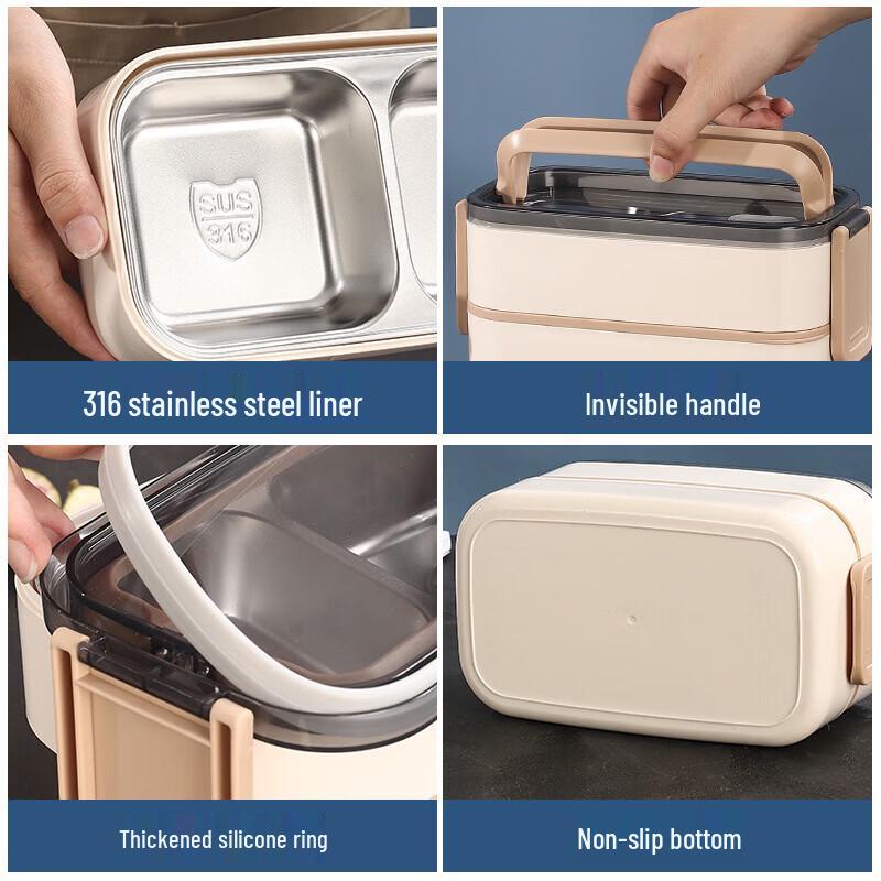 Portable 304 Stainless Steel Double-Layer Sealed Lunch Box