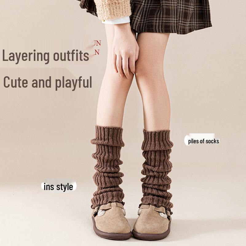 Women's Autumn/Winter Thick Velvet Knitted Socks - Japanese Lolita Style, Solid Color Calf-Length