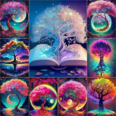 5D DIY Diamond Painting Colorful Moon Tree Full Round Diamond Mosaic Embroidery Cross Stitch Kit Home Decoration Art Gifts