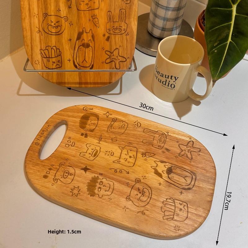 

Cartoon Rubber Wood Bread Board Tray Creative Home Vegetable Fruit Solid Wood Cutting Board Hangable Screative Chopping Boards