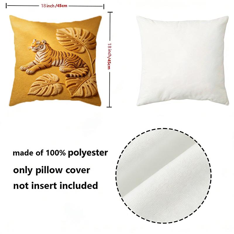 Tropical Tiger Embossed Throw Pillow Covers Pattern Cushion Cover Suitable For Sofa Bedroom Car Pillow Cover