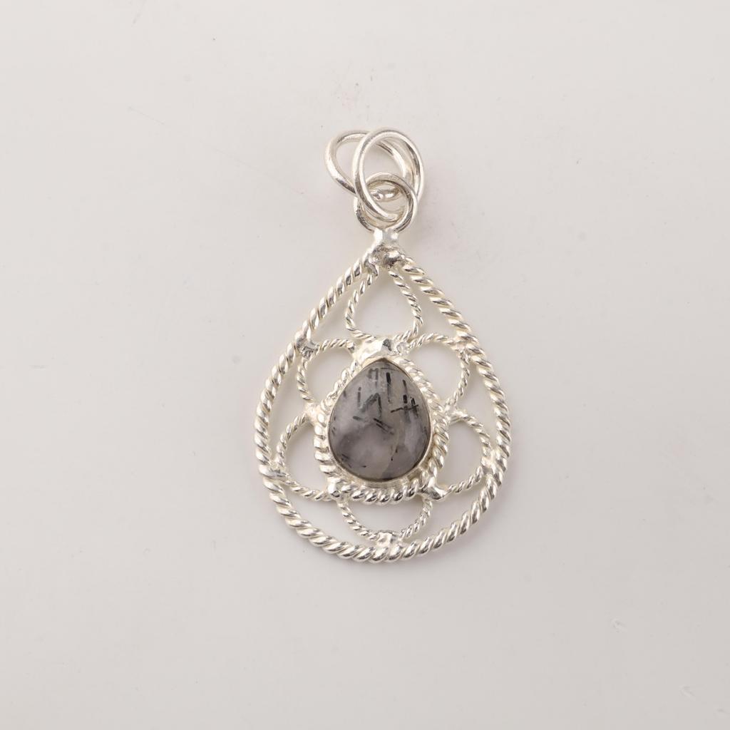 Black Rutile Gemstone 925 Sterling Silver Jewelry Designer Pendant 1.40" For Birthday Gift PP-19-20