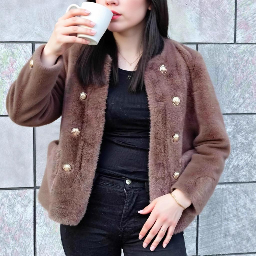 Autumn and winter Xiaoxiangfeng imitation gold mink plush coat women's short simple fashion thickened young fur coat