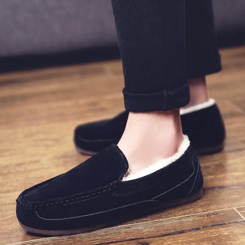 Plus Size 44 45 Man's Winter Leather Casual Shoes Warm Thick Cotton Shoes One Foot Treading Non-slip Men's Lazy Shoes Sneakers