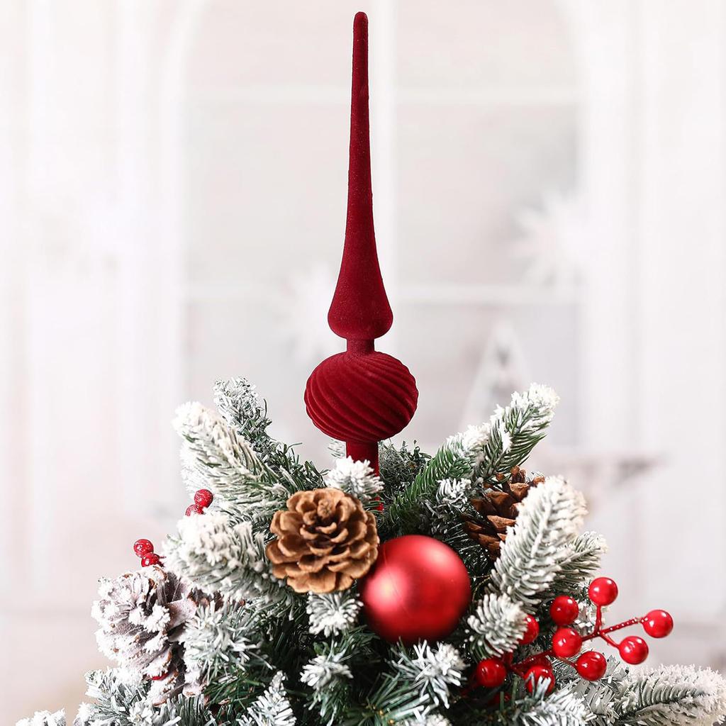 Velvet Tree Top Ornaments Plug In Christmas Tree Topper Multi-Purpose Tip-Shaped Flocked Tree Topper for Christmas Decorations