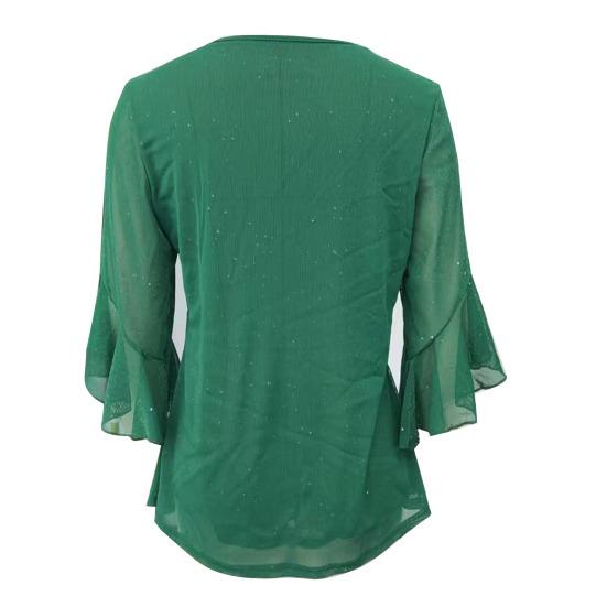 Damskie Topy z Falbankami i Rękawem 3/4 Błyszczące cekinowe z Dekoltem V Codzienna Bluzka Jesień Lato Eleganckie Błyszczące Koszule do Ślubu Biznesu Pracy