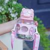 Water bottle high value cartoon plastic cup children portable cute cup strap straw cup [sticker model]