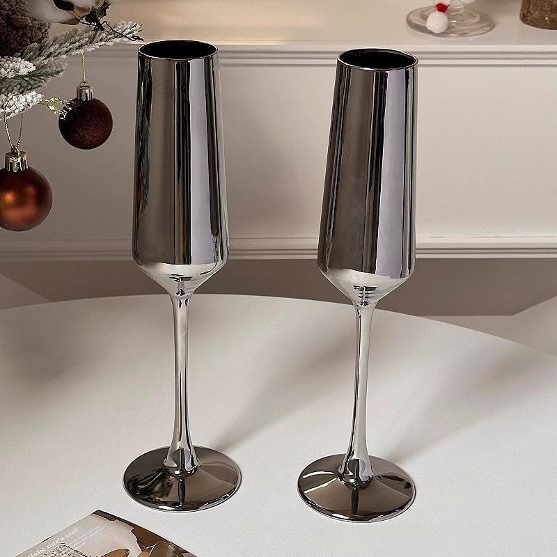 Champagne Flutes Laser Silver Glass Cup Luxury Champagne for Christmas Party Wedding Birthday Anniversary Home Bar Accessories
