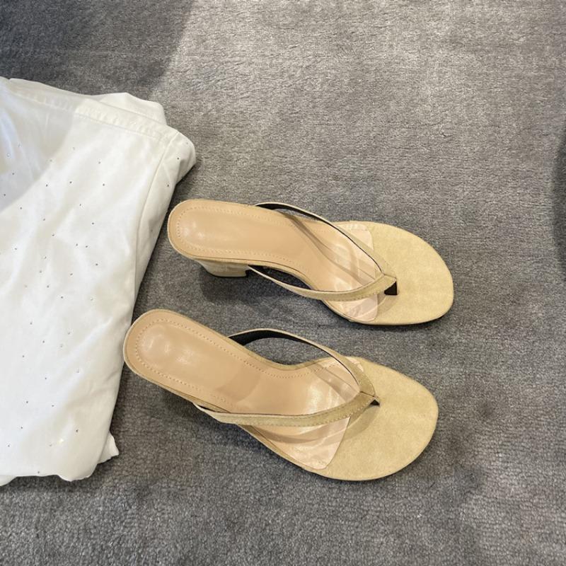 

Sheepskin retro high-heeled high-heeled slippers women s summer thick-heeled leather outer flip-flops cool slippers 40