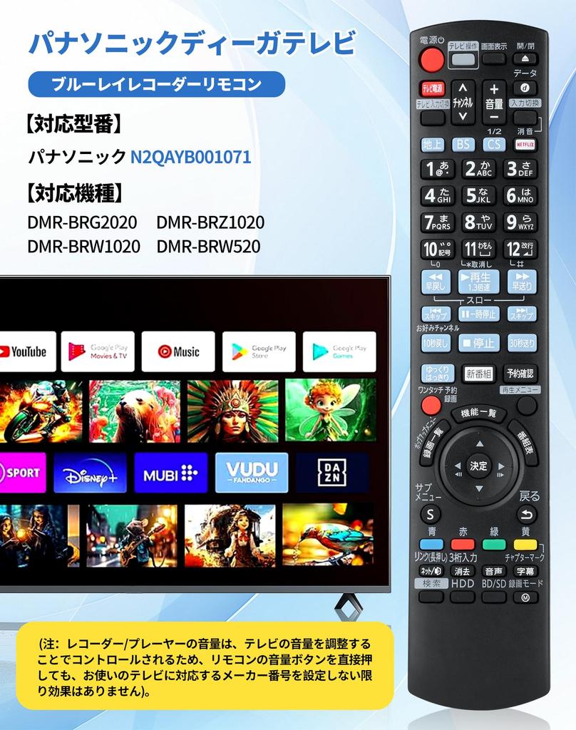 Panasonic Recorder Fernbedienung N2QAYB001071 für Panasonic Fernbedienung Panasonic DIGA Fernbedienung und Blu-ray BD/IR6, Blu-ray/DVD Player/Recorder