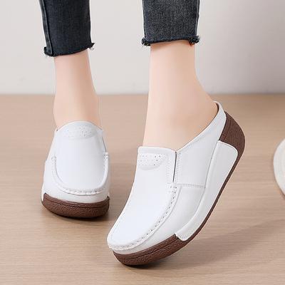 Women Mother Genuine Leather Shoes 2025 Summer New Platform Wedges Ladies Shoes Hollow Out Breathable Women Sandals Slippers