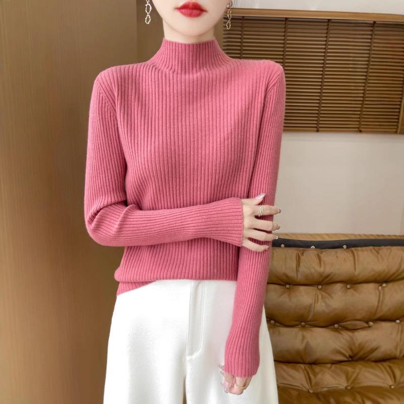 Herbst neues Damen Langarm Rollkragen Slim-Fit Rippstrick Lazy-Wind Pullover Strickpullover Unterhemd Oberbekleidung Innenbekleidung