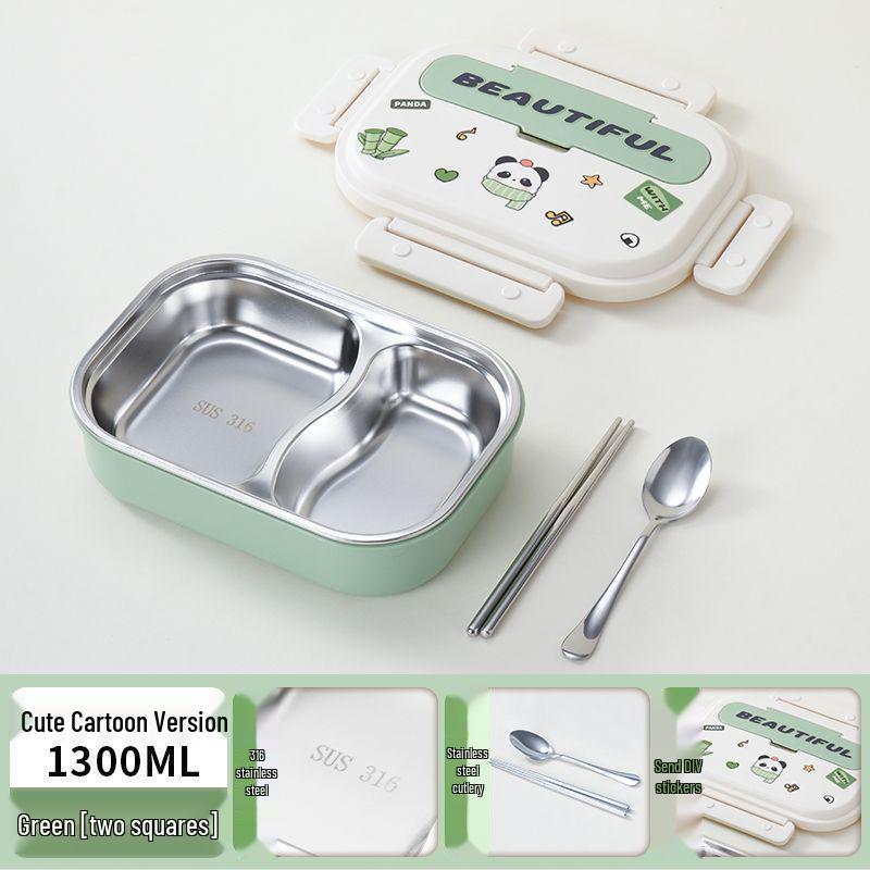 Children s Cartoon DIY Flip-Top 316 Stainless Steel Microwaveable Bento Lunch Box with Food Separation.