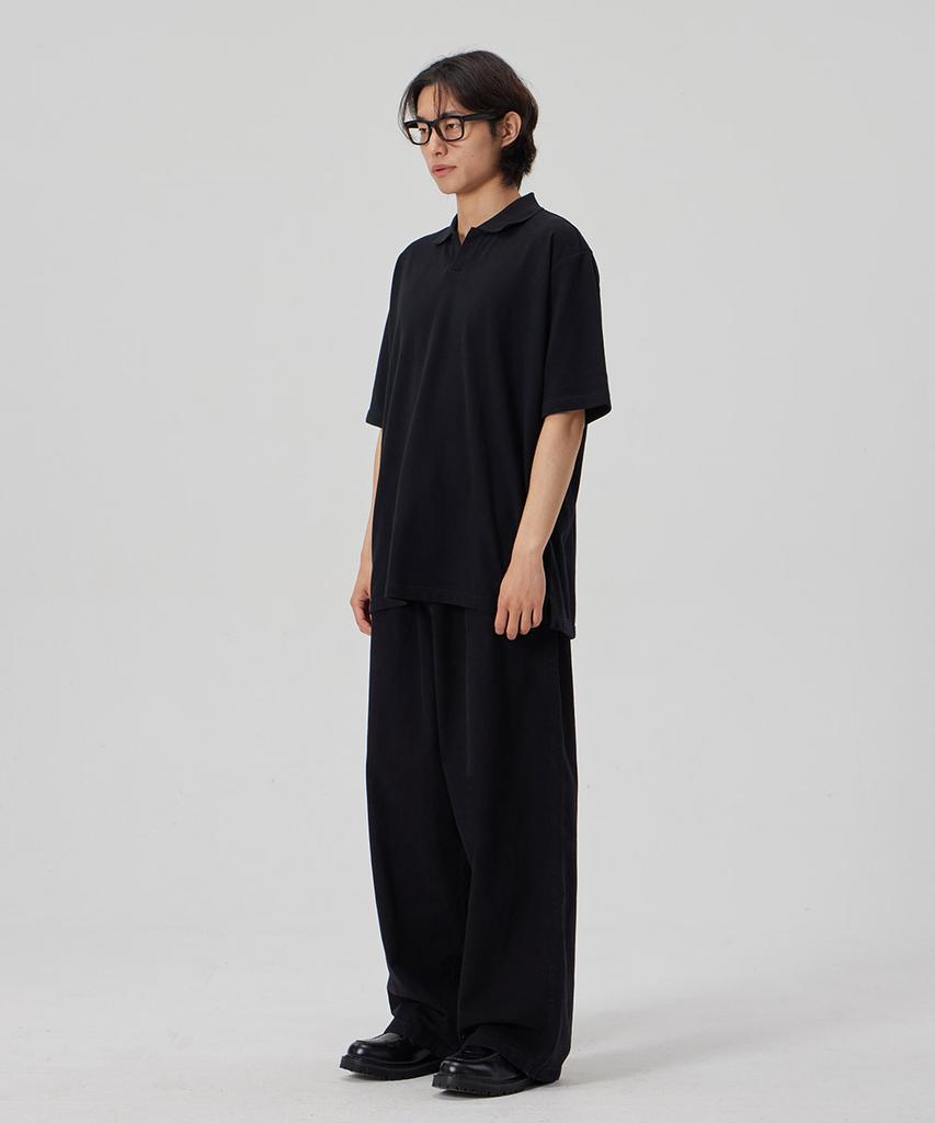 MAKEITTO Bio Washing Wide Cotton Spandex Pants_Black