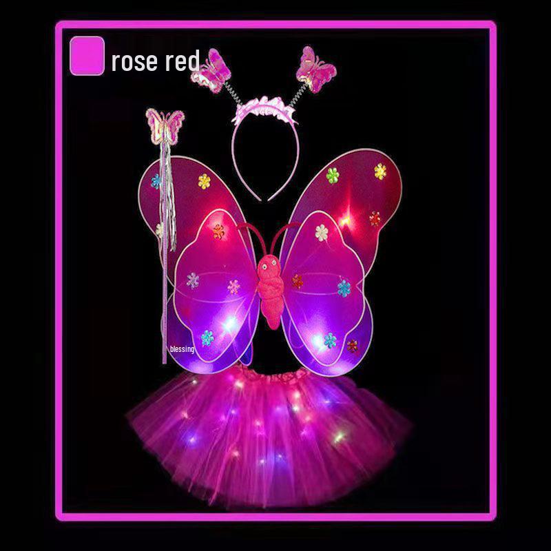Illuminated Butterfly Wings Set: Light-Up Three-Piece for Children's Performances and Night Markets