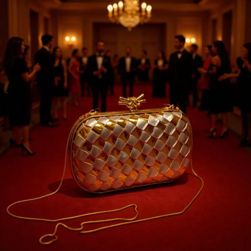 Elegant Luxury Evening Woven Chain Clutch - Women's High-Style Shoulder Bag