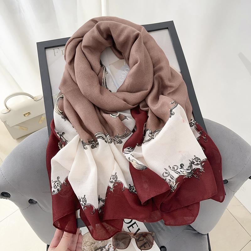 New cotton and linen printed silk scarf women's summer thin travel sunscreen shawl seaside beach towel air-conditioned room scarf women