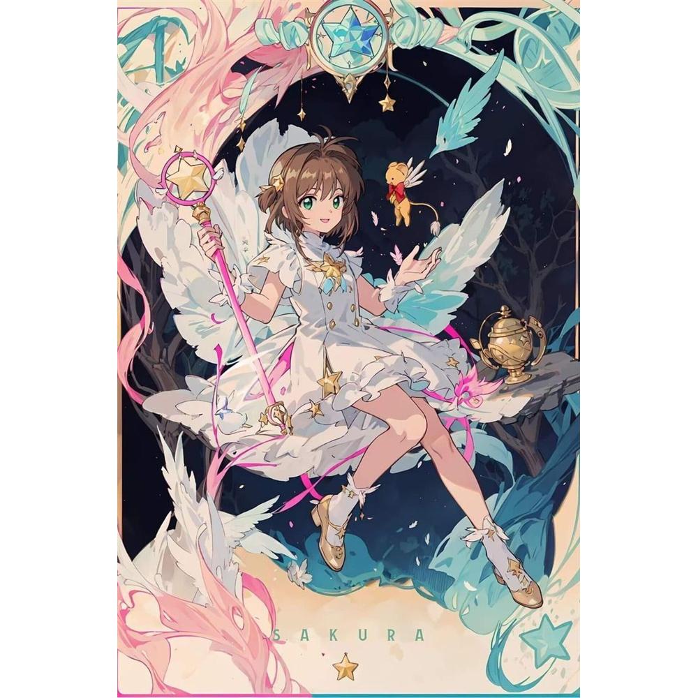 Sakura Card Captor Mosaik 5D DIY Handgefertigte Stickerei Kreuzstich Diamant Malerei Kits Runde_Quadratische Steine Rom Dekor