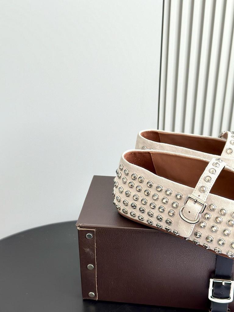 Migua Suede Crystal Mary Jane Flats with Rivets