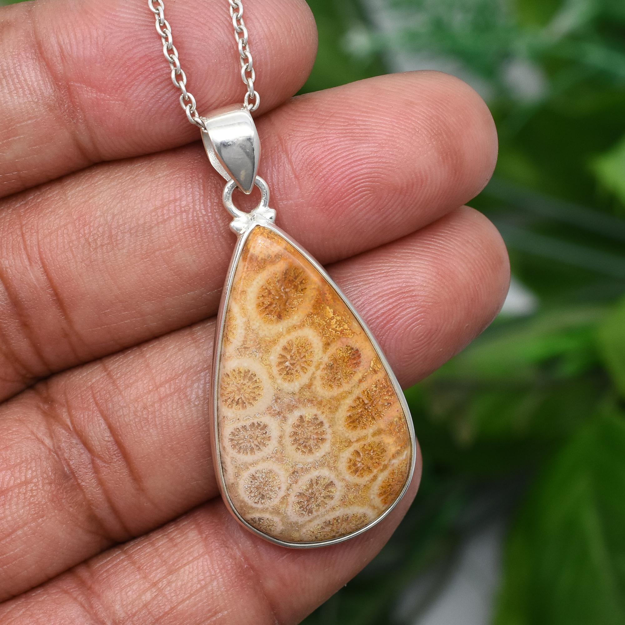 

Flower Agate Pendant Necklace, 925 Sterling Silver Necklace, Natural Gemstone Pendant, Handmade Crystal Gemstone Pendant, Gift For Her 1.76 Inches Length жёлтый