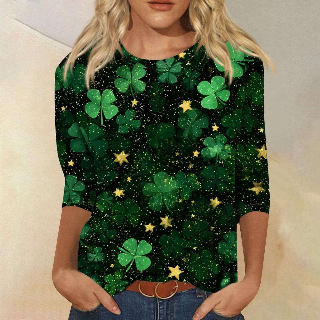 Dámský módní ležérní svetr s kulatým výstřihem a tříčtvrtečním rukávem s potiskem Saint Pao