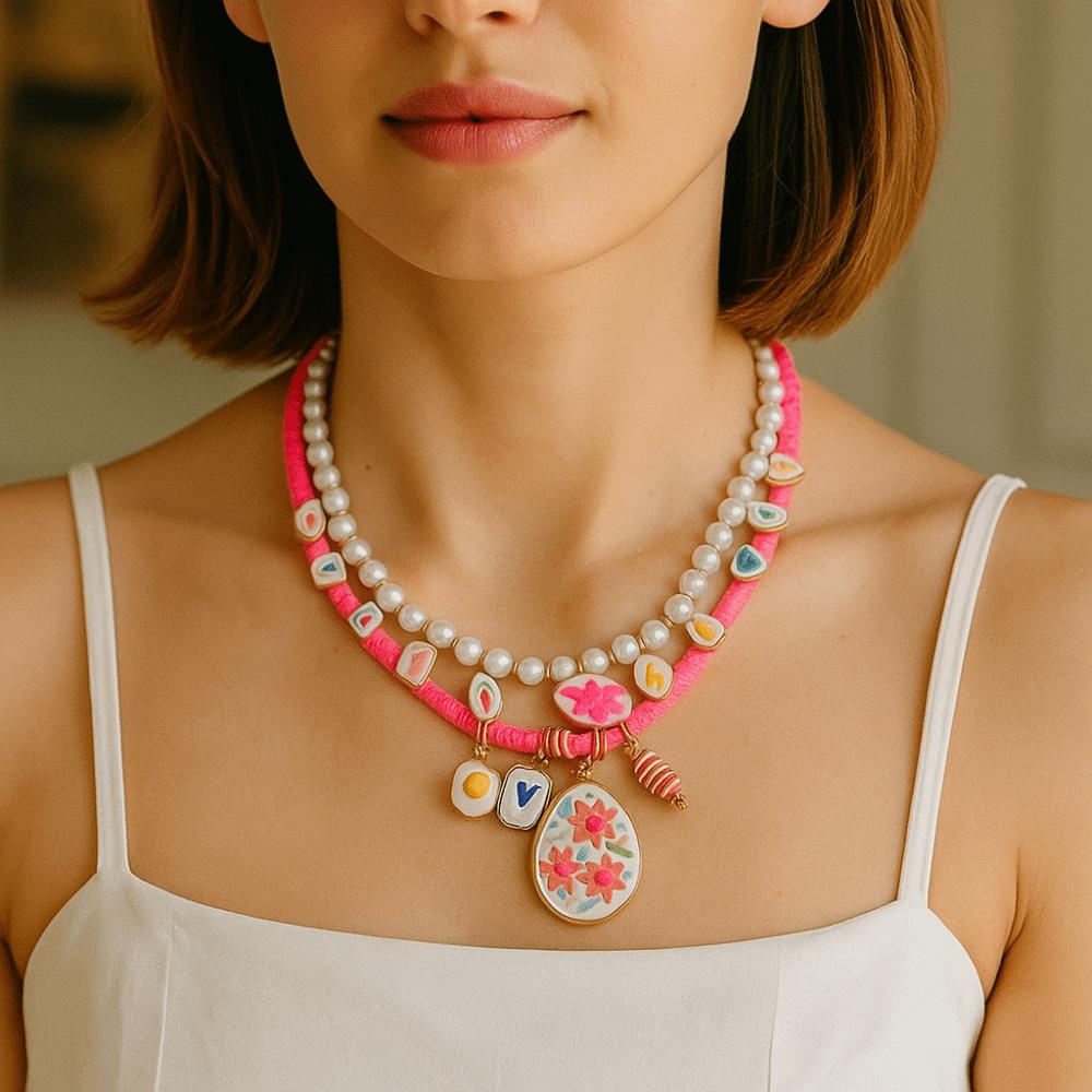 Necklace Set Pearls Necklace Ethnic Style Dopamine Necklace Retro Flower Pendant Necklace  Women