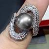 Huitan Luxury Women Rings Black Simulated Pearl Finger Accessories Party Holiday Unique Design Inlaid Shiny CZ  Jewelry