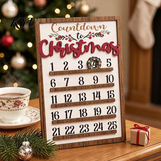 Creative Gift for Friends Wooden Christmas Countdown Calendar, 25 Days Advent Calendar Sign with Sturdy Garden Hanging Movable Wreath Marker,