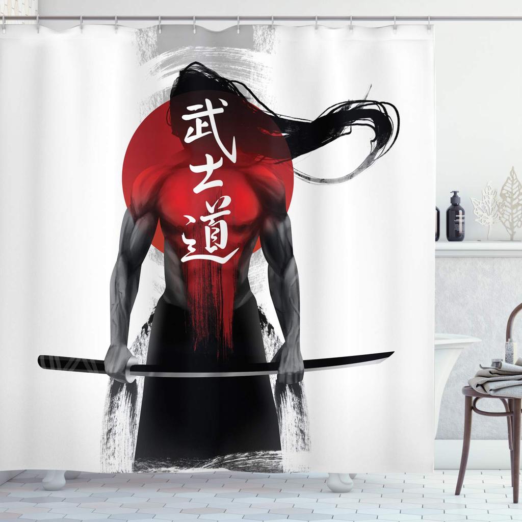 Japanese Ceramic Handicraft Waterproof Polyester Fabric Waterproof Polyester Fabric Bathroom Curtain 180 X 200cm with 12 Hooks