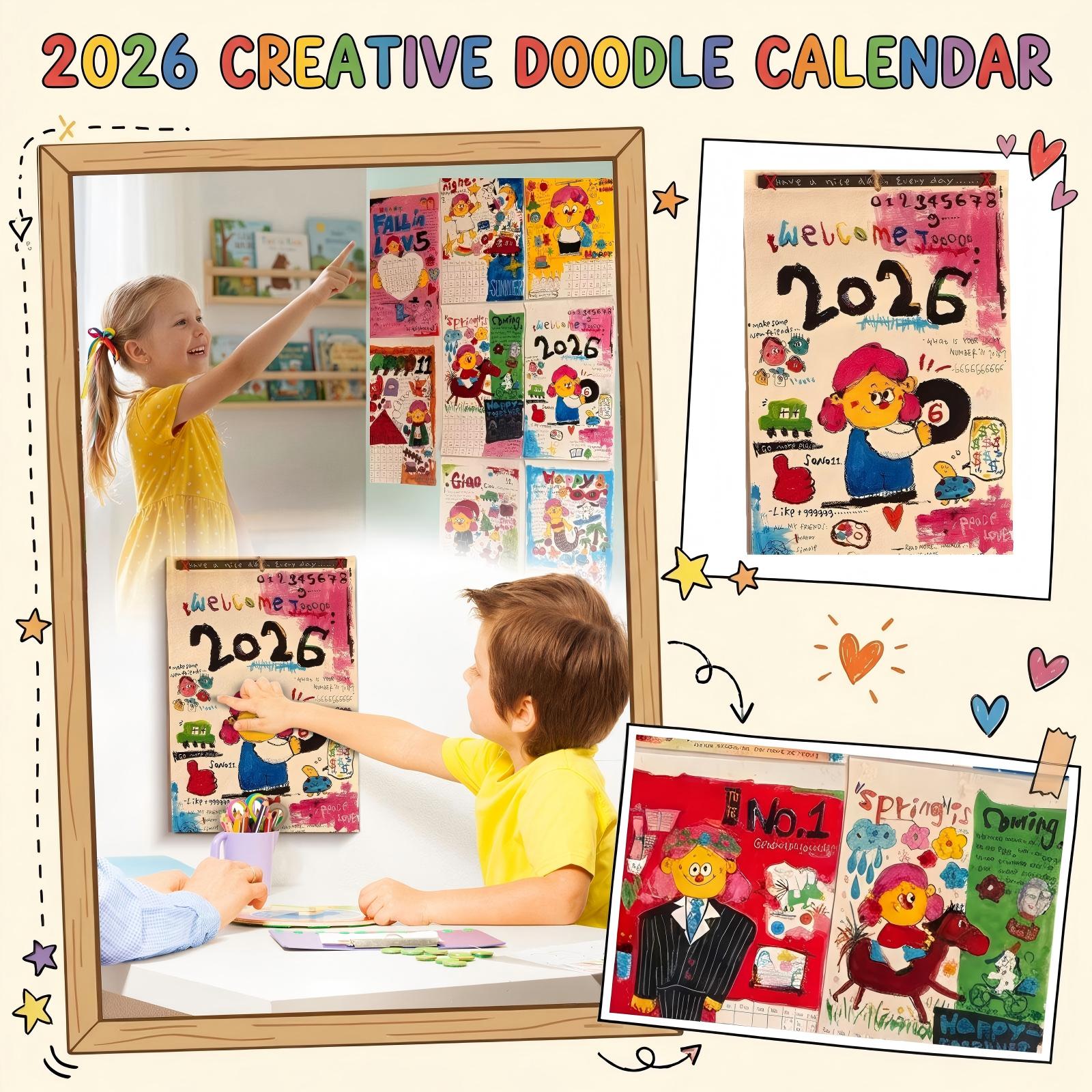 

2026 Hand-Drawn Wall Calendar—Playful, Handmade Paper Art Calendar With Creative, Room Decor And Gift Design One Size